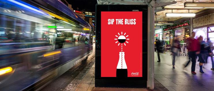 Coke's sip the bliss Adshel poster campaign keeping the good folk of Queen Street Auckland going all night long